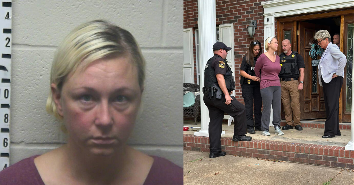 Alissa McCommon is charged with raping a child. (Mug shot: Tipton County Jail; image of officers arresting McCommon: Covington Police Department)