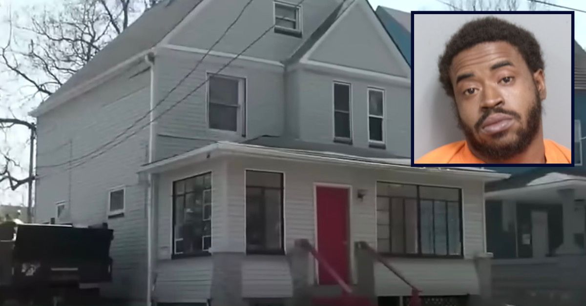 Dalontay R. Edmond-Geiger (Cuyahoga County Detention Center) and the home where he kidnapped and stabbed a 60-year-old woman (WOIO screenshot)