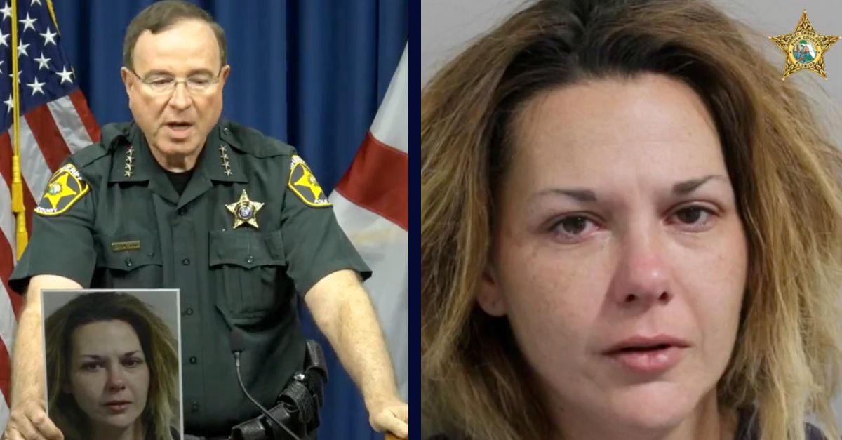 Kensley Mott appears in two images right and left; Polk County Sheriff Grady Judd appears on the left – holding a picture of Mott