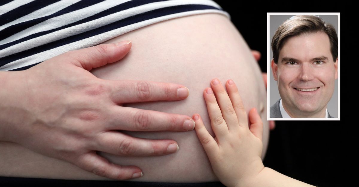 Background: File photo dated 31/12/17 of a child placing a hand on the stomach of a pregnant woman. Around one in five women conceive naturally after having had a baby using fertility treatment such as IVF, according to research. 72695985 (Press Association via AP Images)/ Inset: Former University of Washington Medicine Obstetric and Gynecology Dr. Christopher Herndon file photo via Wayback Machine