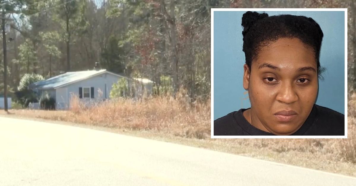 Kaneijah Zyir Bradley (Halifax County Detention Center) and the home where she allegedly killed her 10-year-old sister (WRAL screenshot)