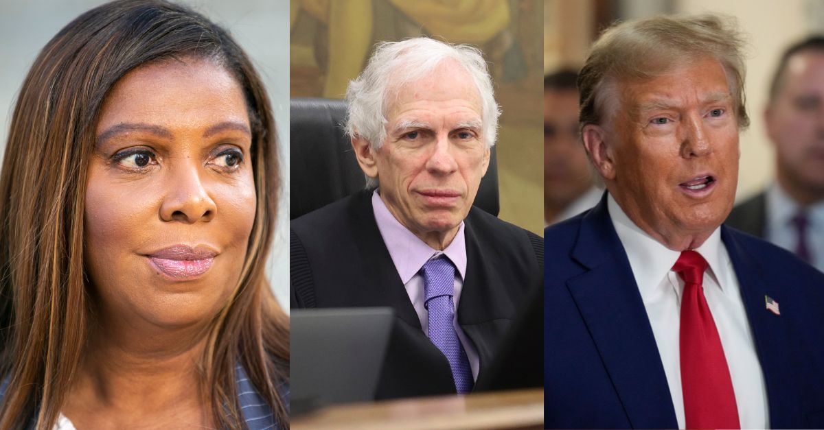 Left: New York Attorney General Letitia James speaks to the media, Nov. 6, 2023, in New York. AP Photo/Ted Shaffrey, File /Center: Justice Engoron. AP Photo/Seth Wenig, File./Right: Former President Donald Trump speaks during a break in closing arguments at New York Supreme Court, Thursday, Jan. 11, 2024, in New York. (AP Photo/Seth Wenig)
