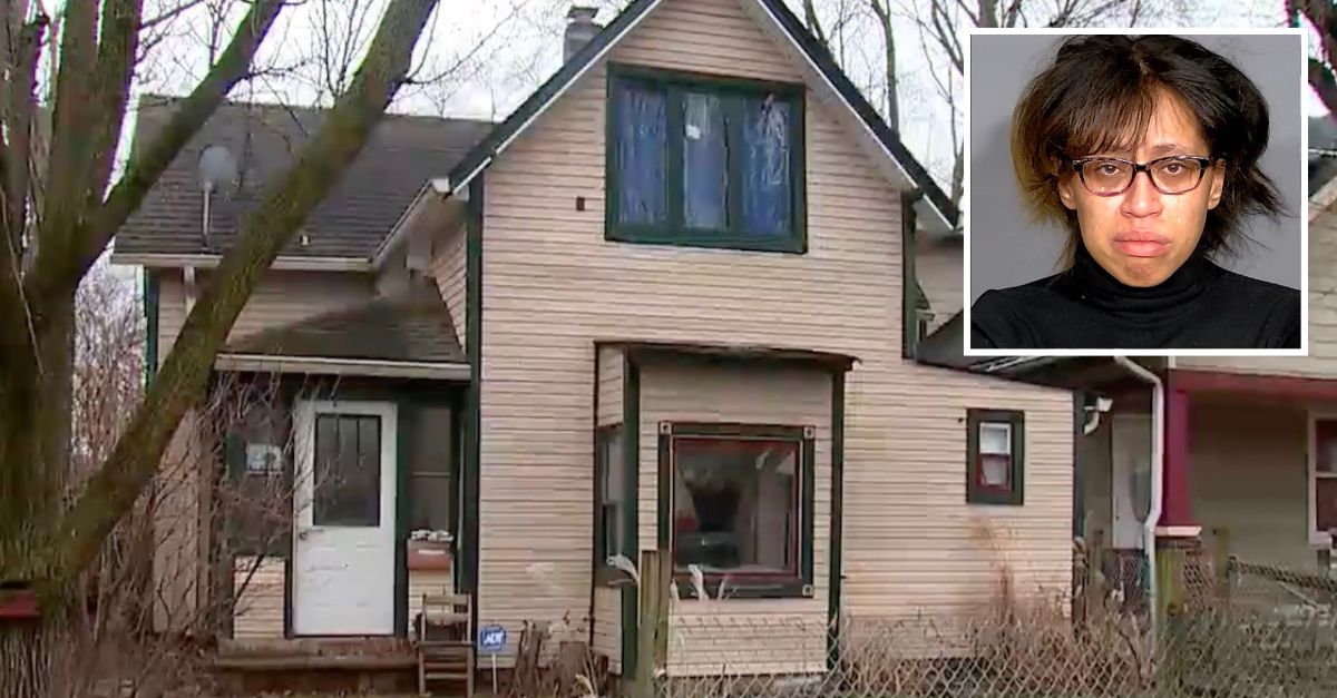 Amber Griffith mug shot (Marion County Jail) and the home where her son allegedly got frostbite (WXIN screenshot)