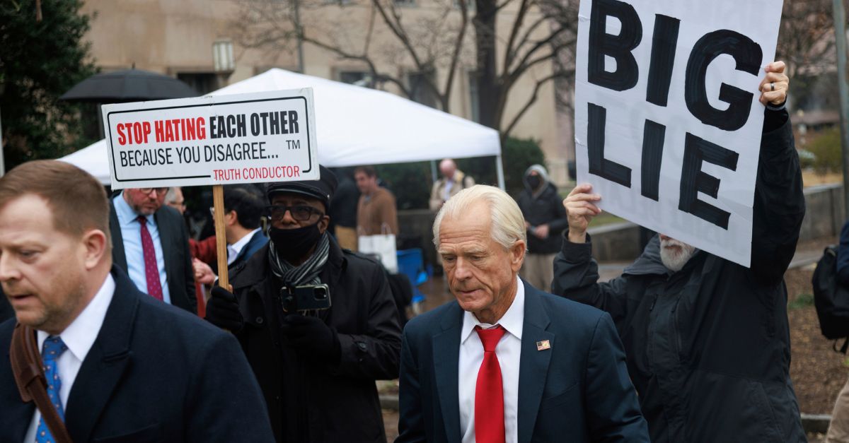 Peter Navarro, former White House official under the Trump administration, leaves the E. Barrett Prettyman Courthouse in Washington, D.C. on January 25, 2024 after being sentenced to four months in jail for contempt of Congress during the investigation into the January 6 riots. (Photo by Bryan Olin Dozier/NurPhoto via AP)