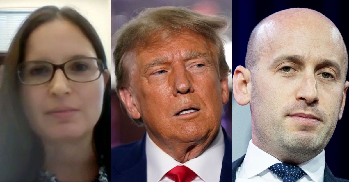 Judge Aileen Cannon, on the left; Donald Trump, center, Stephen Miller, on the right