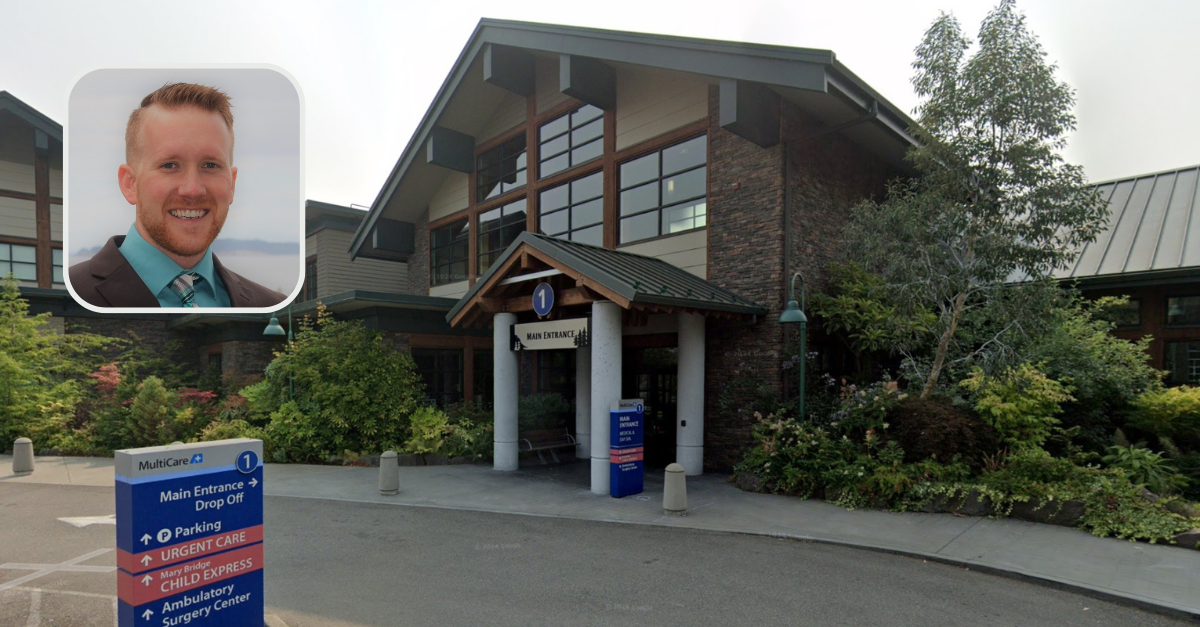 David Benjamin Coots hid abortion pills inside his girlfriend, deputies claim. Coots, a nurse practitioner, met her while she sought medical help at MultiCare Health System in Tacoma Washington, authorities said. (Image of Coots: Facebook; image of the hospital: Google Maps)