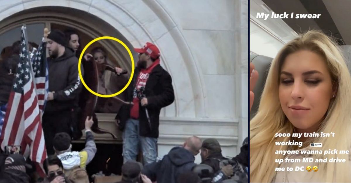 Isabella Maria DeLuca allegedly appears in two images; on the left during the Jan. 6, 2021, U.S. Capitol riots; in the right, an Instagram selfie