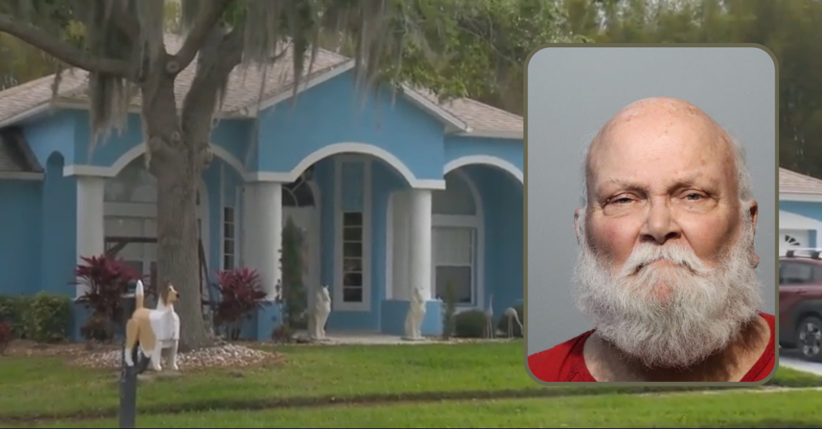 James Cox lived at this home with his now-dead son, Henry Cox, police said. Henry Cox made child sexual abuse material, authorities said. Investigators said that James Cox uploaded illicit material. (Mug shot: Seminole County Jail; screenshot: WESH)