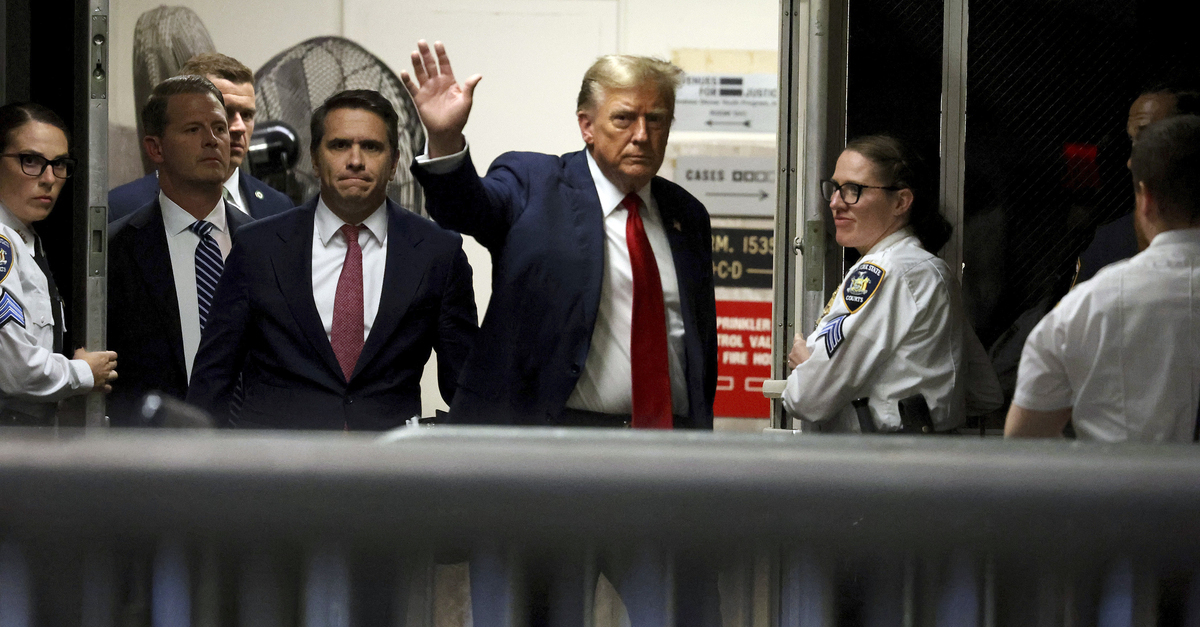 Republican presidential candidate, former President Donald Trump leaves State Supreme Court in Manhattan, on Monday, April 15, 2024, in New York, after the first day of his trial on charges of falsifying business records.