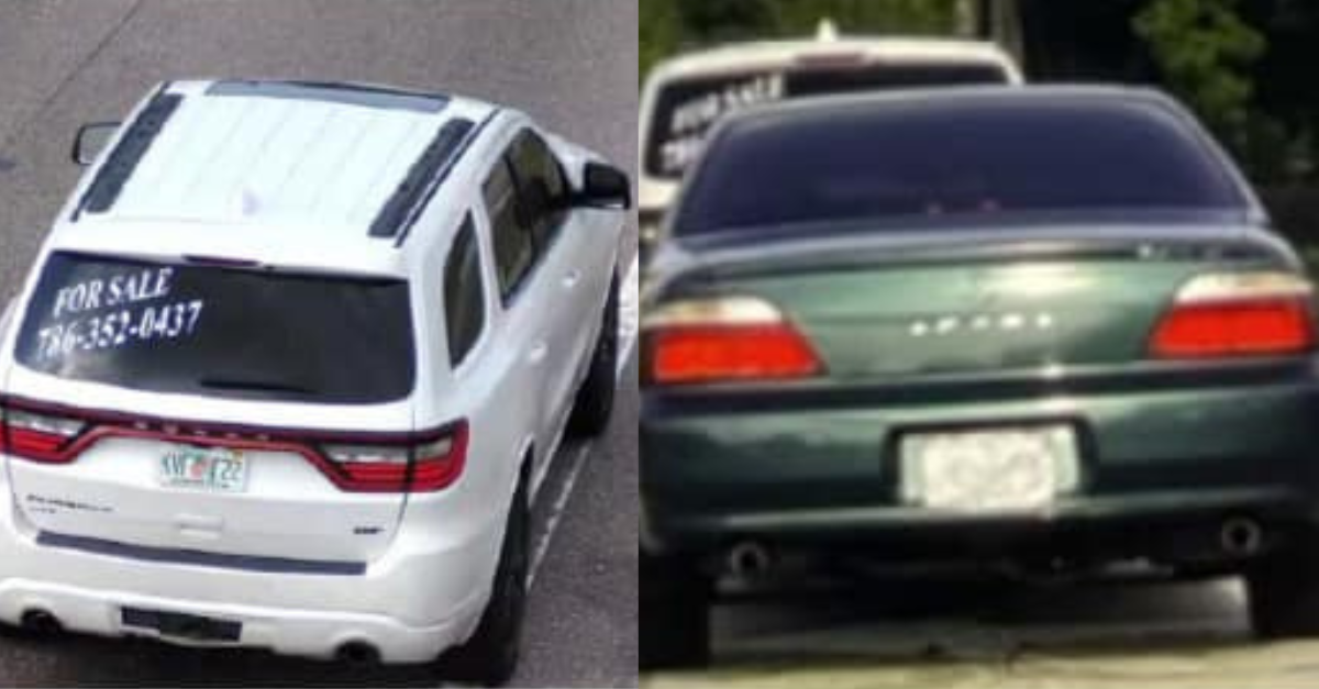 Katherine Altagracia Guerrero De Aguasvivas was driving this white Dodge Durango at left when this green Acura began to ram the vehicle, deputies said. (Images: Seminole County Sheriff's Office)