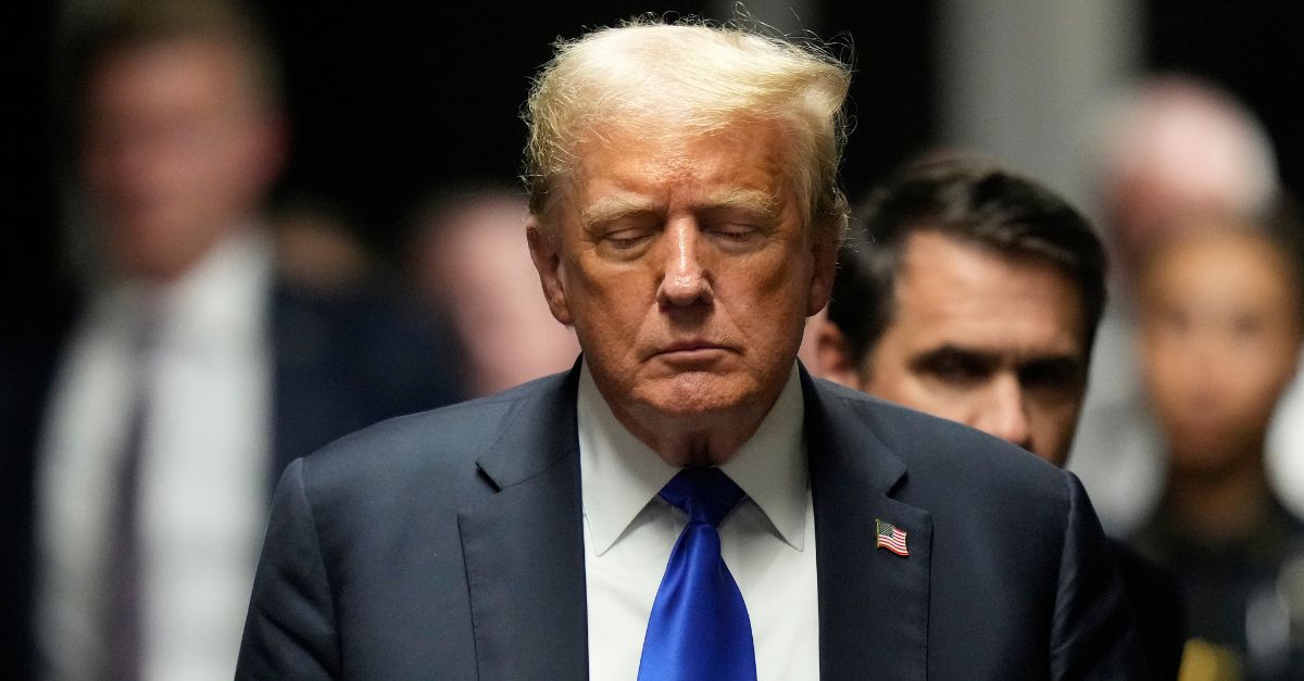 Former President Donald Trump walks to make comments to members of the media after a jury convicted him of felony crimes for falsifying business records in a scheme to illegally influence the 2016 election, at Manhattan Criminal Court, Thursday, May 30, 2024, in New York. (AP Photo/Seth Wenig, Pool)