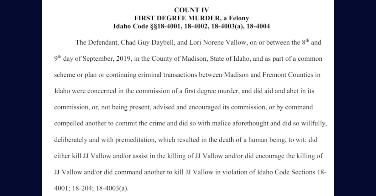 A count from Chad Daybell's murder indictment containing incorrect dates for an alleged murder