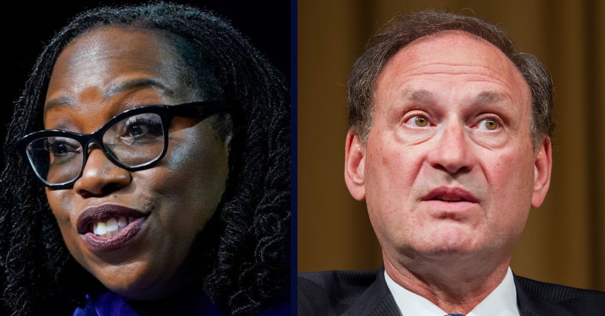 Left: Supreme Court Justice Ketanji Brown Jackson (Patrick Semansky/AP). Right: Supreme Court Justice Samuel Alito at a discussion series at the National Archives in Washington, Thursday, Oct. 29, 2015. (AP Photo/Cliff Owen). 