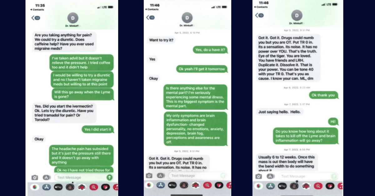 A series of text messages included in the lawsuit by Leila Mills against the Church of Scientology; the messages are allegedly between Dr. Minkoff and Whitney Mills. 