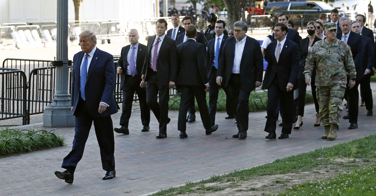 Donald Trump walks in Lafayette Park to visit outside St. John