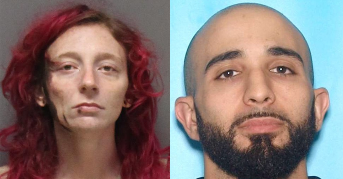 Elizabeth Cheryl Mascarelli was charged with helping Maxwell Johnston flee capture after he murdered Gabriella Caroleo, prosecutors say. (Mug shot of Mascarelli and image of Johnston: Ocean County)