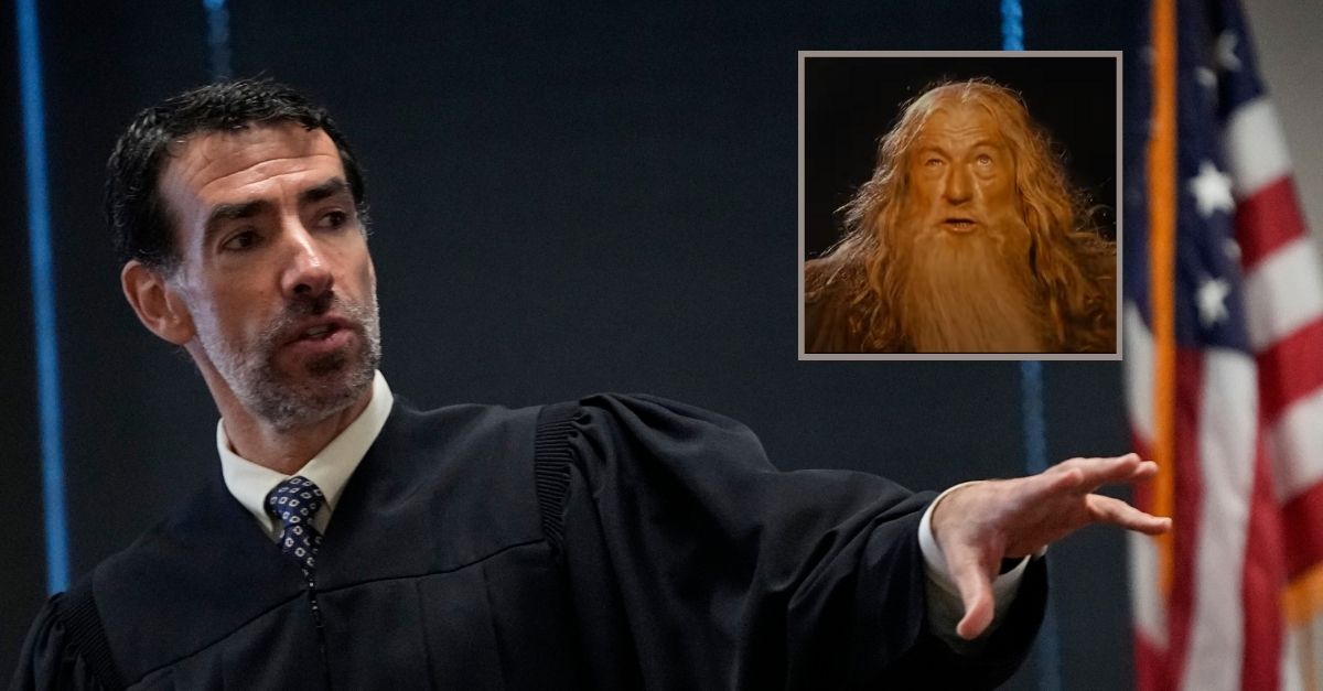 Left to right: Judge Robert McBurney, Gandalf the Grey as portrayed by Ian McKellen in The Lord of the Rings: The Fellowship of the Ring.