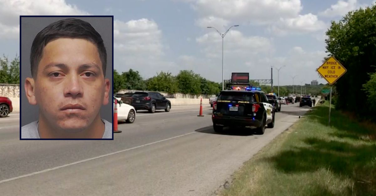 Background: U.S. Highway 281 (KENS). Inset: Eiber Gabriel Sira-Vargas (San Antonio Police Dept./KENS).