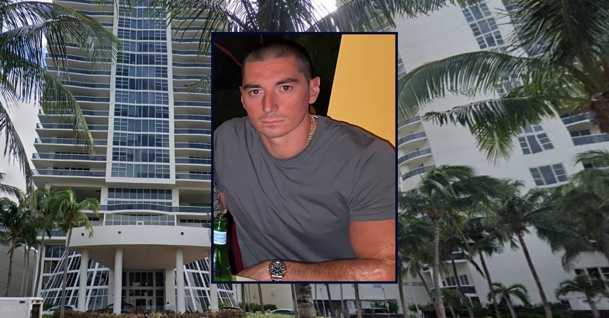 Pajtim Krasniqi appears inset against the condo tower where he lived and died in Florida.