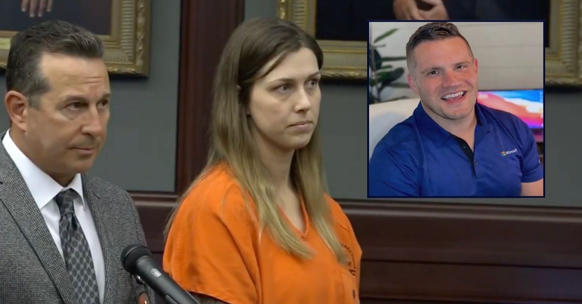 Background: Shanna Gardner (WJXT/YouTube). Inset: Microsoft executive Jared Bridegan (Jacksonville Beach Police Department).