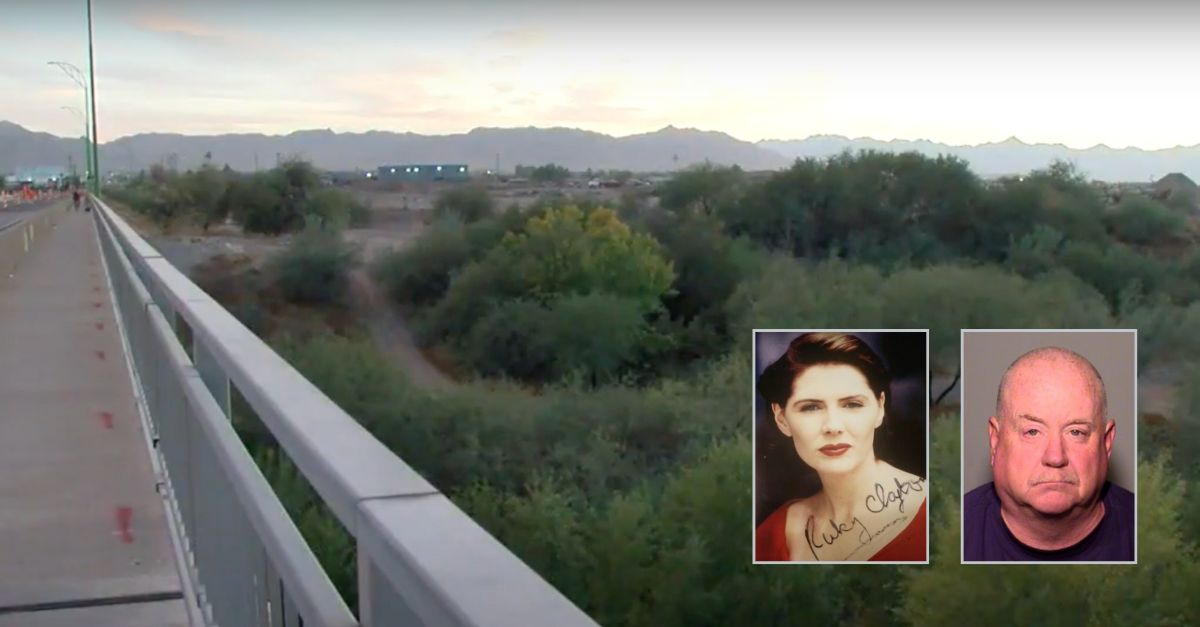 Left inset: Amy "Ruby" Leagans (KNXV). Right inset: Timothy Sullivan (Chandler Police Department). Background: The location where Leagans