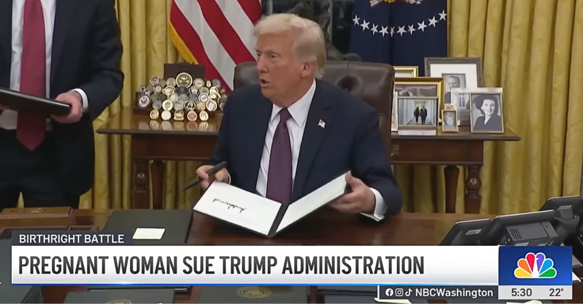 President Donald Trump signing executive orders (WRC/YouTube). 