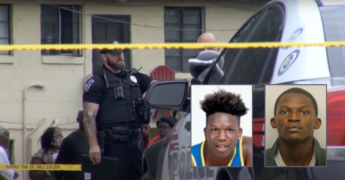 Left inset: Amarion Robinson (WSAV). Right inset: Jamary Isaiah Brown (WSAV). Background: The location in Georgia where Robinson was killed (WSAV). 