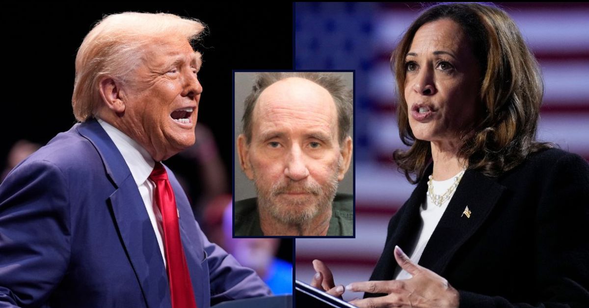 Donald Trump, on the left; Kamala Harris, on the right; Franklin Jarrell, inset.