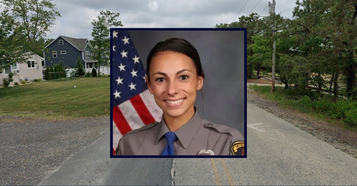 Inset: Rebecca A. Sayegh (Toms River Police Dept.). Background: The area where Sayegh allegedly broke into her ex-boyfriend