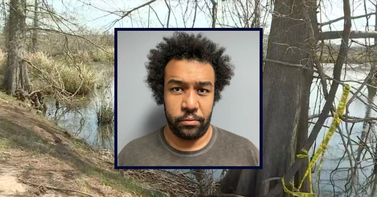 Inset: Ryan Christopher Hopkins (Hinds County Sheriff). Background: The area where Hopkins dumped the body of Celeste McDonald (WLBT). 