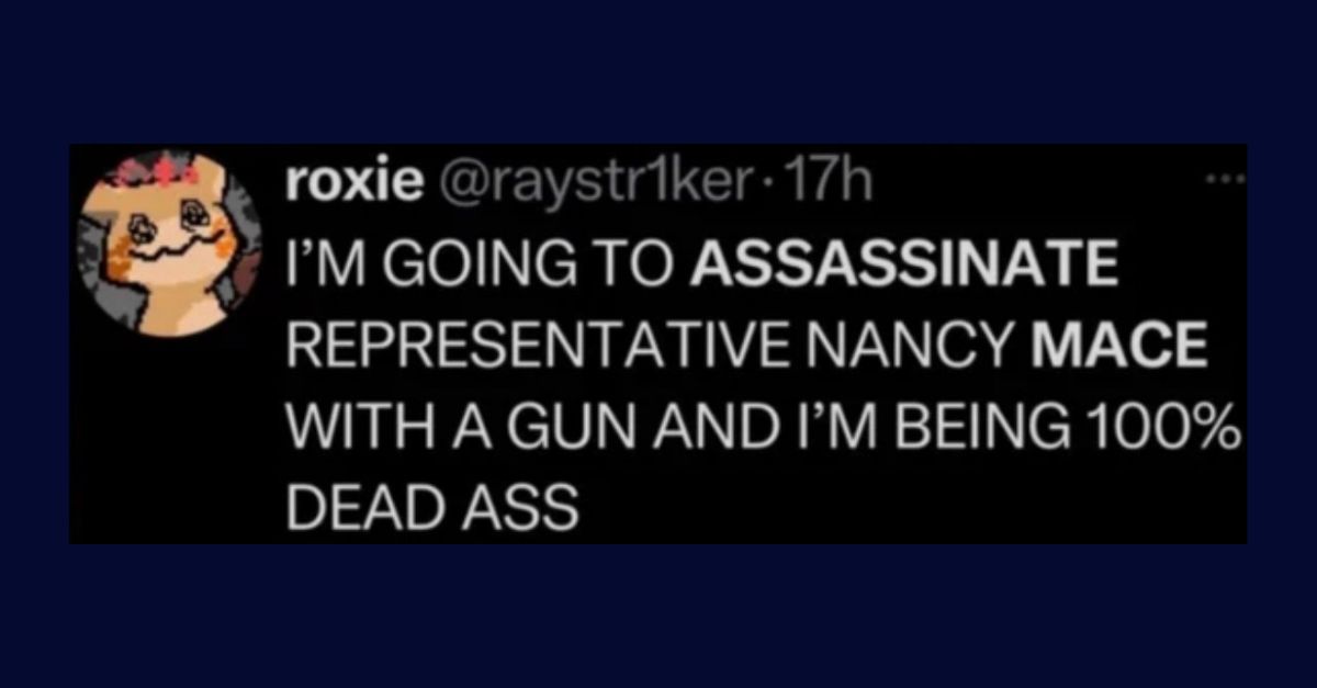 The X post threatening Rep. Nancy Mace allegedly authored by Cain (X).