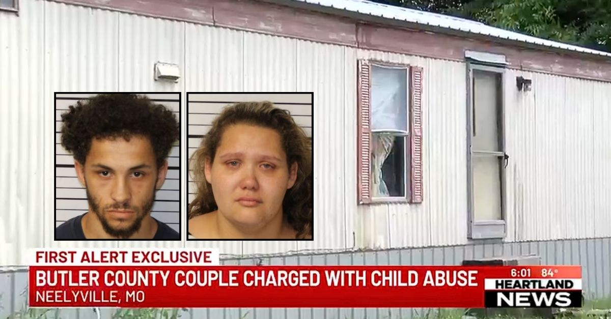 Insets: Mateo Luna and Stephanie Passley (Butler County). Backround: The trailer where Mateo Luna and Stephanie Passley allegedly lived with their children in filth and squalor (KFVS).