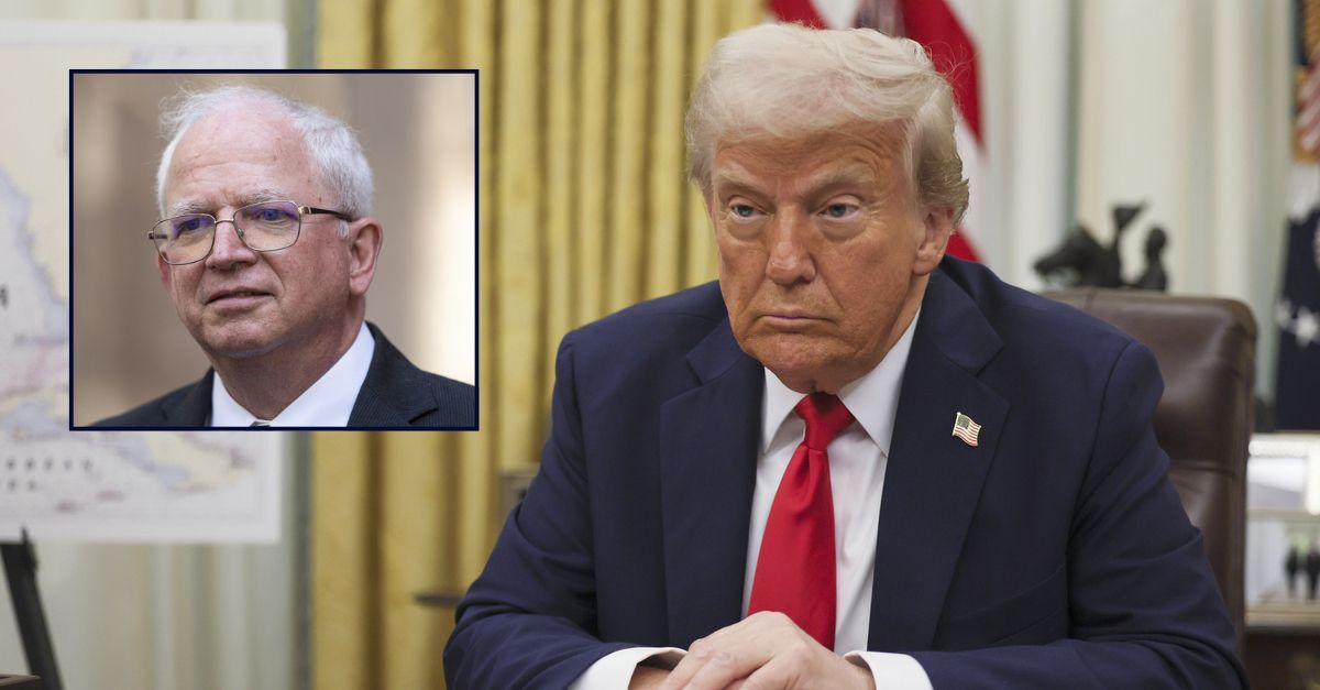 John Eastman appears inset against an image of Donald Trump.