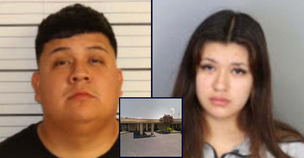 Main, left to right: Jose Montoya and Judith Ramirez (Shelby County Jail). Background: The bar where they allegedly shot a woman in the head (Google Maps).