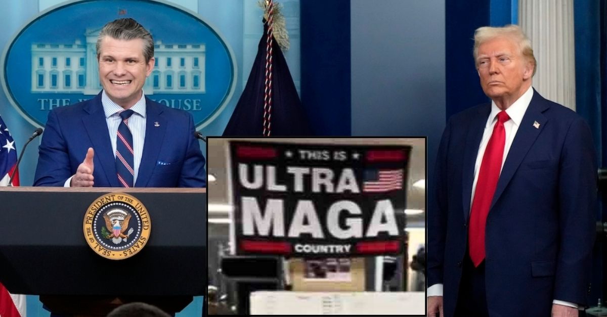 Inset: The MAGA banner that was hanging above soldiers