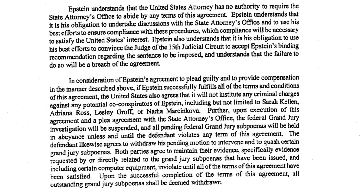 Portion of Jeffrey Epstein non-prosecution agreement, including for potential co-conspirators