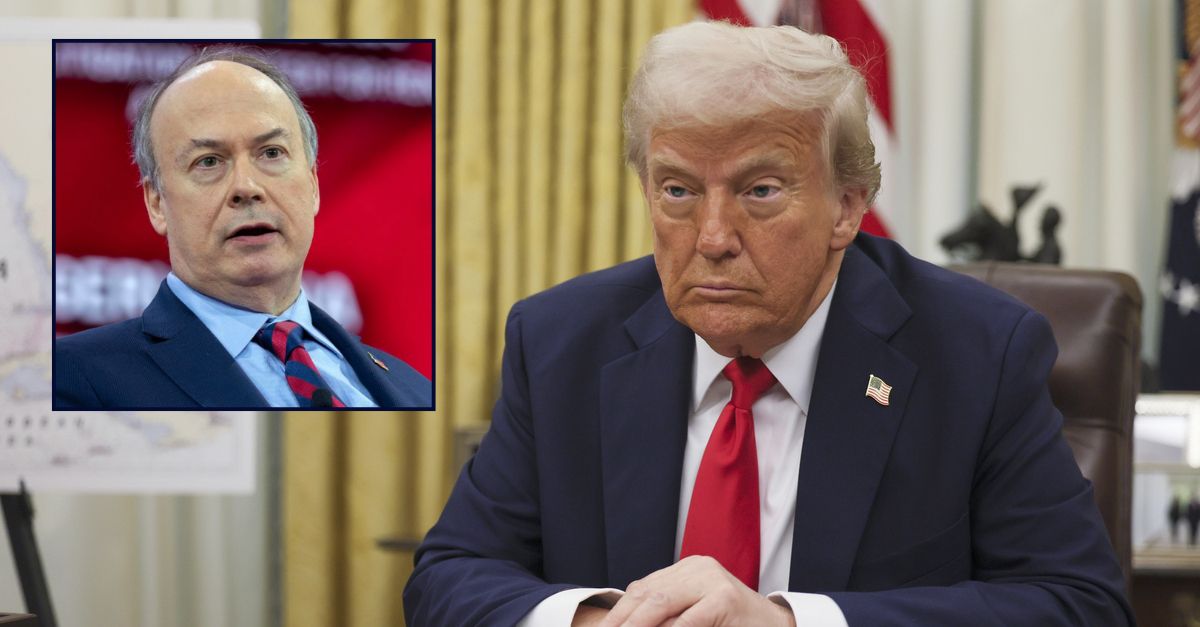 Jeffrey Clark appears inset against an image of Donald Trump.