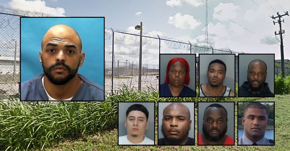 Large inset: Florida inmate Christopher Castro (Florida Department of Corrections). Small insets, clockwise from top: State correctional officers Shentrica Clark, Travon Norman, D