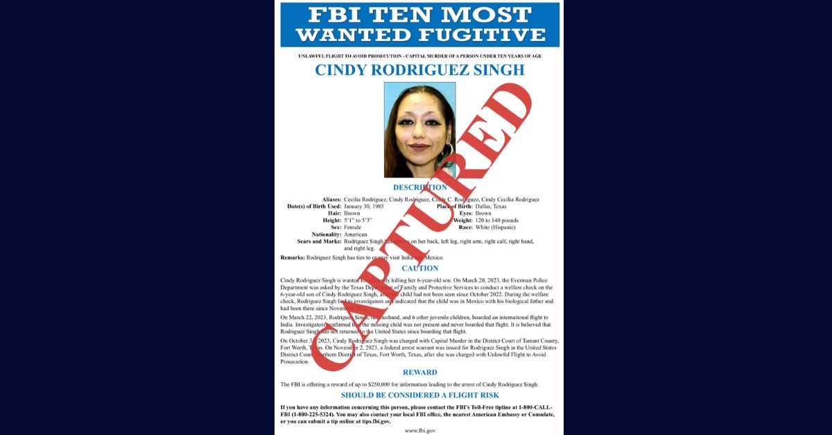 Cindy Rodriguez Singh's wanted poster – as amended after her arrest.