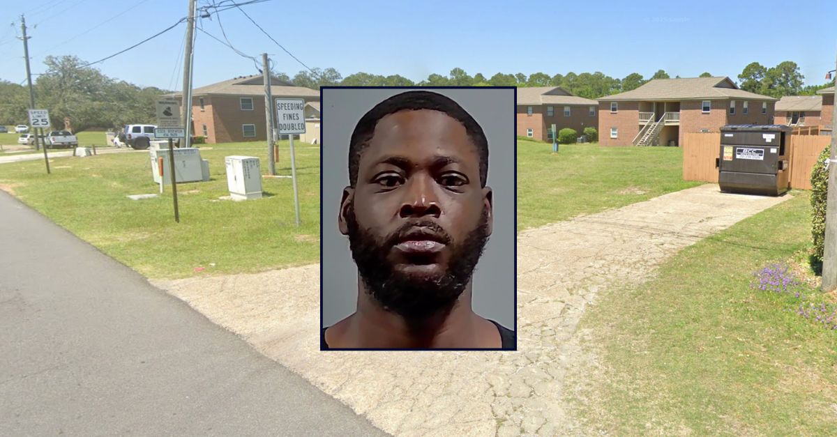 Darryl Walker appears in a booking photo inset against an image of the apartment complex where he allegedly shot and killed his wife.