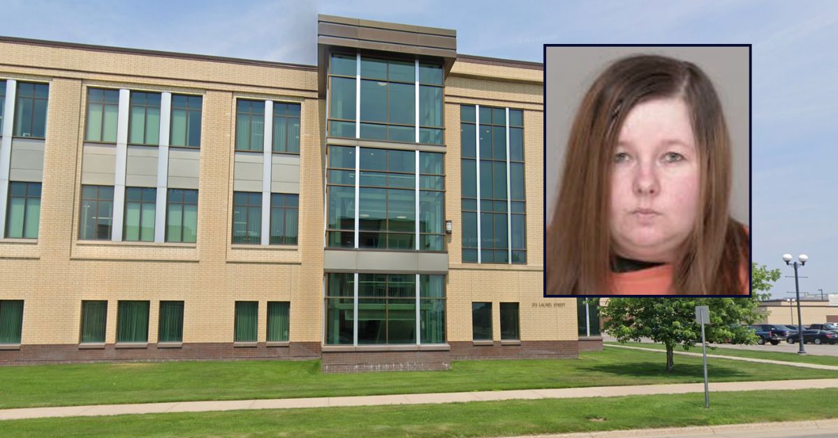 Jordan Borders appears in a booking photo inset against an image of the Crow Wing County Judicial Center.
