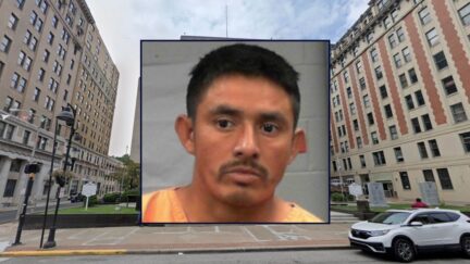 Inset: Juan Jose Benitez-Chacon (West Virginia Division of Corrections and Rehabilitation). Background: The Harrison County, West Virginia Courthouse (Google Maps).