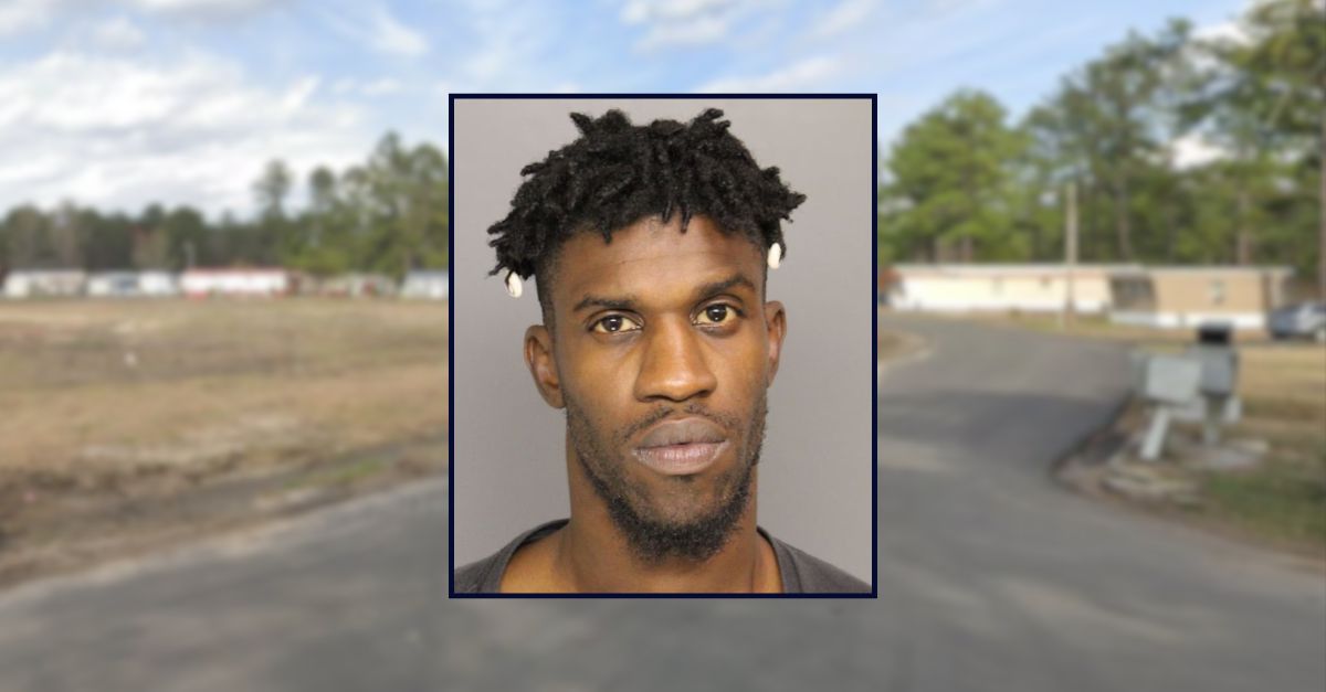 Kasiem Stephens appears in a booking photo inset against an image of the mobile home community where he killed a 4-year-old boy in South Carolina.