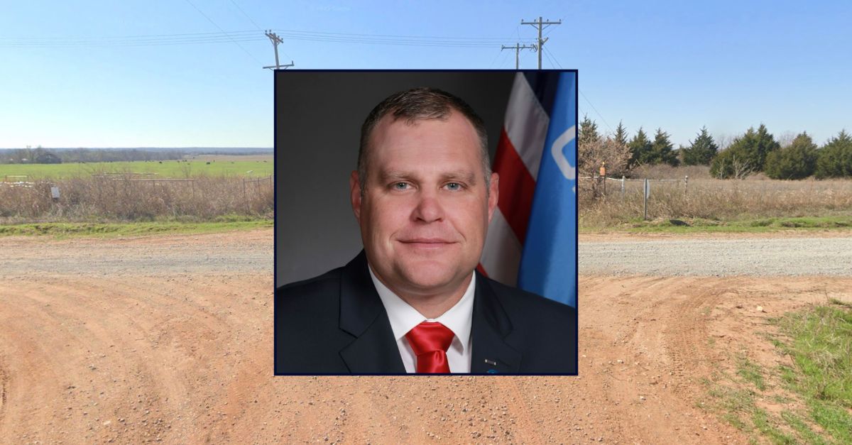 Inset: Rep. Ty Burns (Oklahoma House of Representatives). Background: The area where Burns allegedly ran a car off the road with his 16-year-old daughter inside (Google Maps).