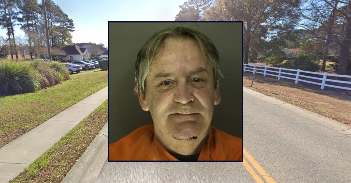 Inset: Jake Licoski (J. Reuben Long Detention Center). Background: The area in South Carolina where Liscoski allegedly tried to kill his roommates (Google Maps).