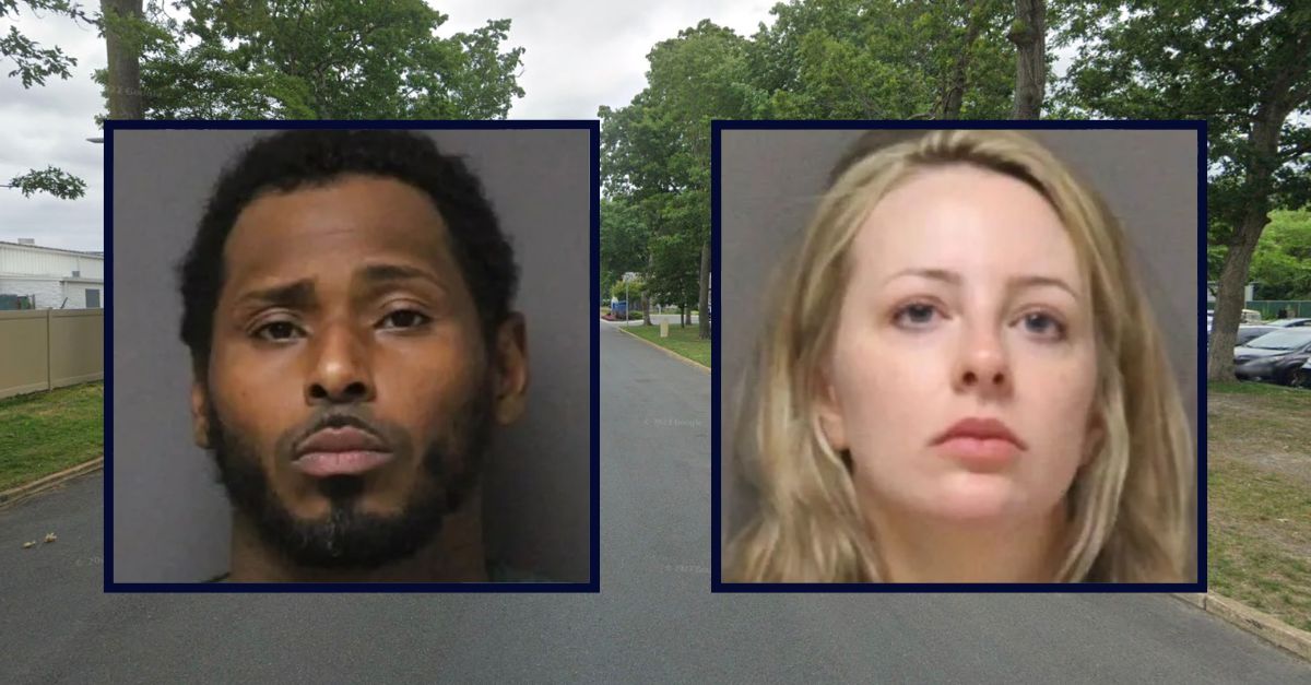 Inset, left to right: Ruben Santiago and Caitlin Gibson (Ocean County Corrections). Background: The area in New Jersey where Santiago and Gibson lived with their daughter (Google Maps).