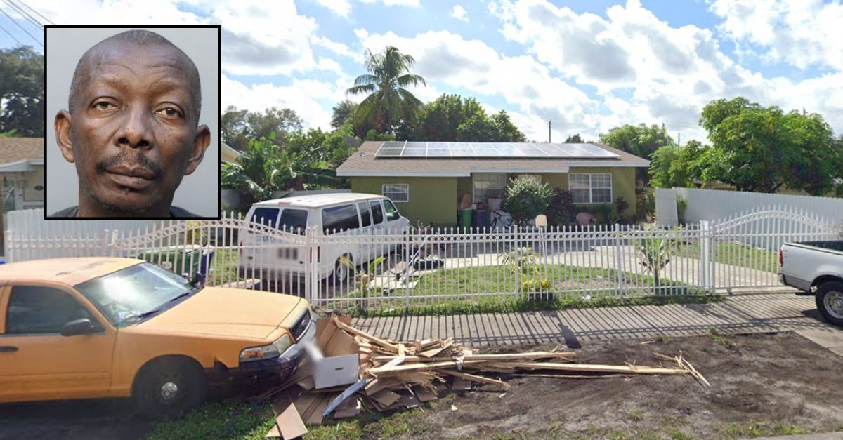 Inset: Renel Sanon (Miami-Dade County). Background: The Florida home where Renel Sanon allegedly beat his daughter for not wanting to go to church (Google Maps).
