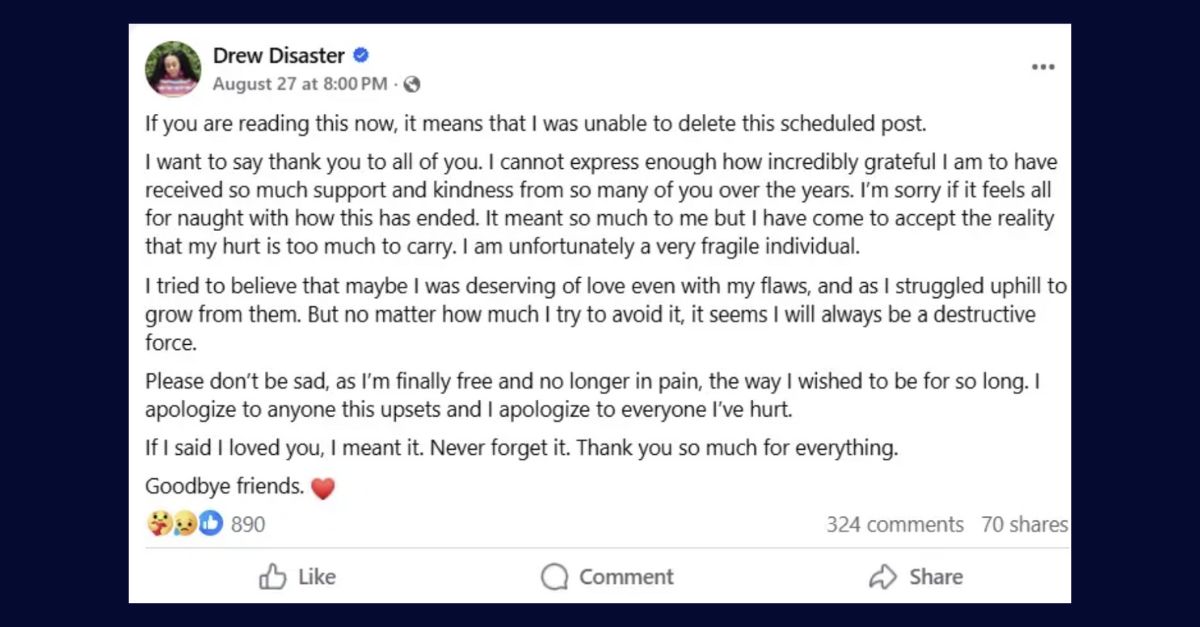 Drew Mehalick-Headley's Facebook post