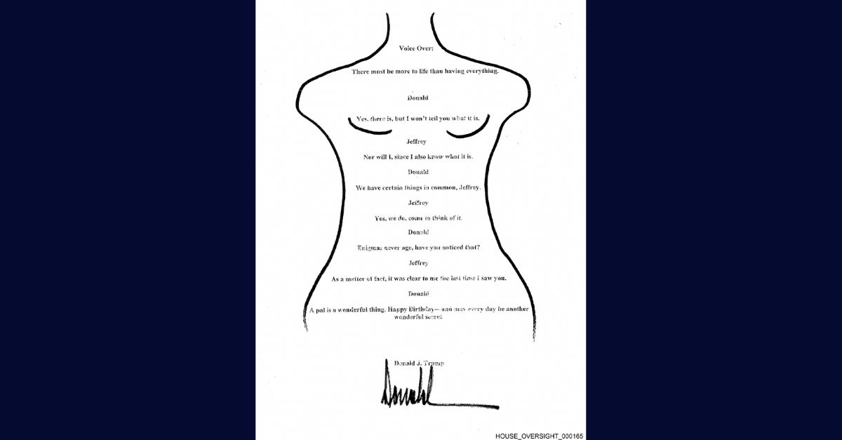 The Jeffrey Epstein day   publication  missive  signed by 'Donald'