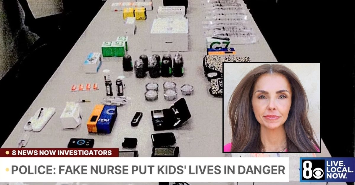 Inset: Crystal Scott (Instagram/@your.nurse.crystal). Background: Medical supplies that police allegedly found in Crystal Scott